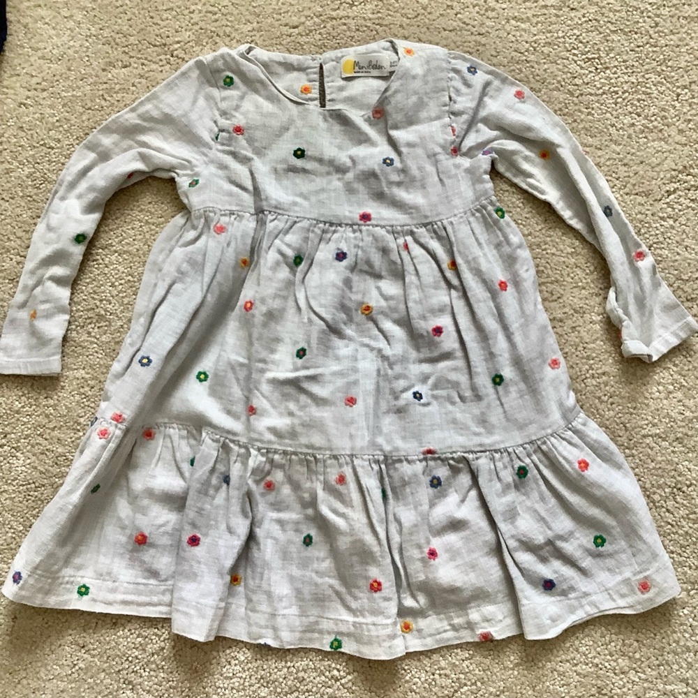 Mini Boden Girls Linen Floral Embroidered Dress Spring 104cm 3-4Y